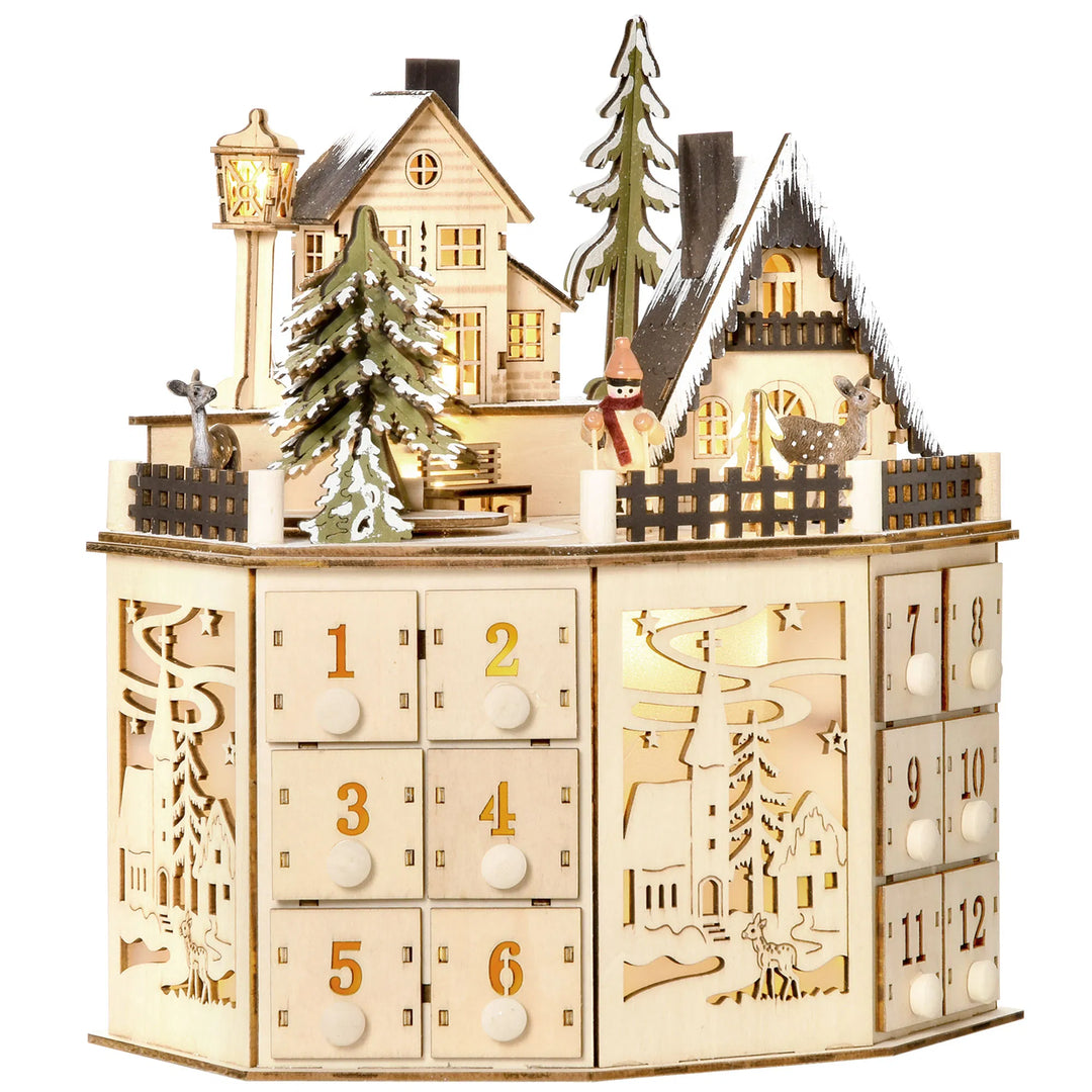 Wooden lit Christmas village advent calendar