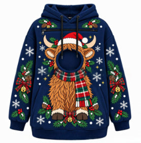 Christmas hoodie with cat in front pocket