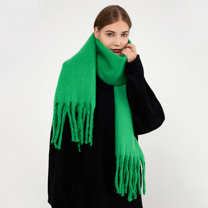 Harwelton Extra Long Fluffy Mohair Feel Scarf with Tassels