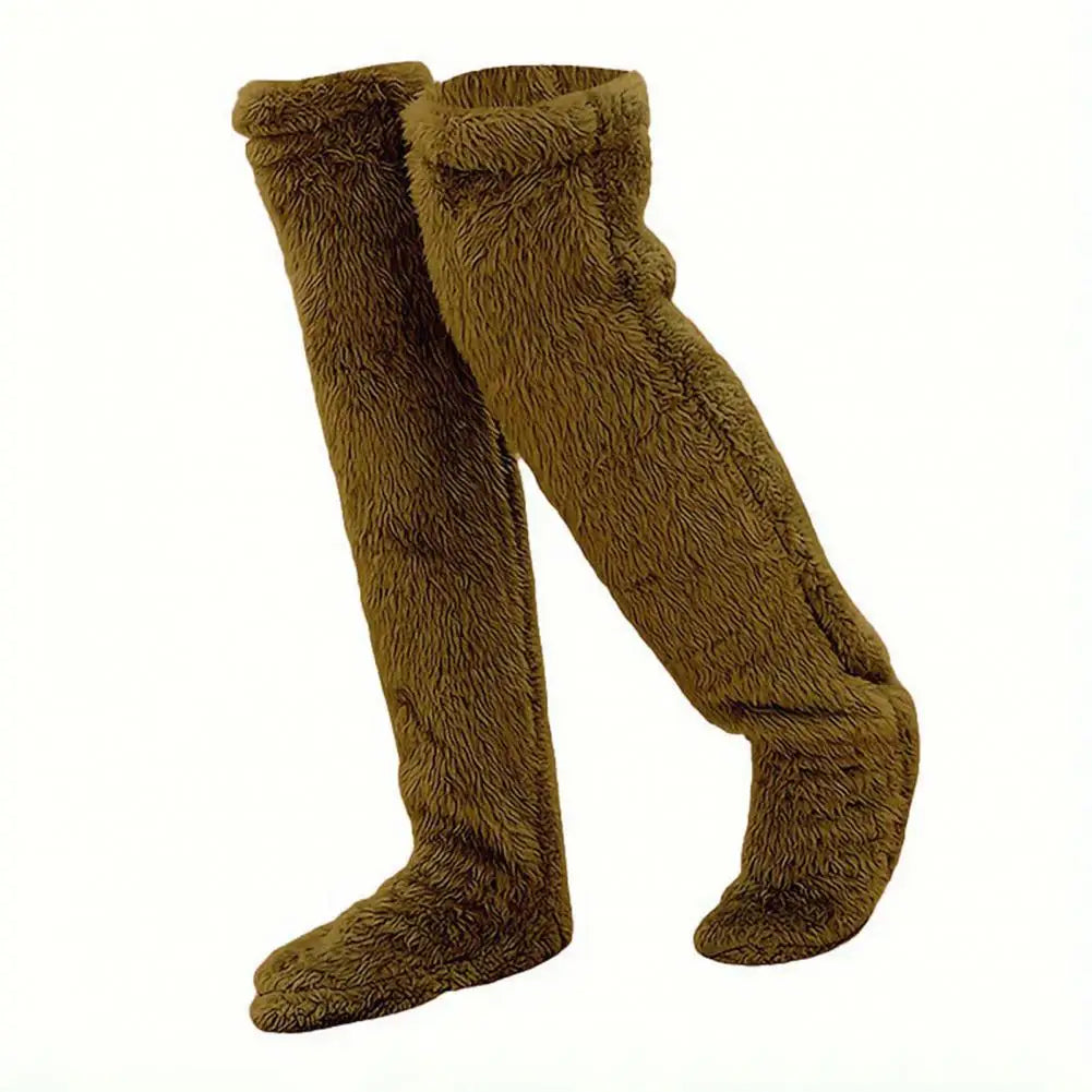 Long Coral Fleece Lounge Socks with Fold-Back Foot Opening