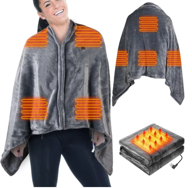 Grey USB heated poncho shawl