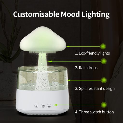 Rain Cloud Humidifier and Aroma Diffuser with Mushroom Night Light