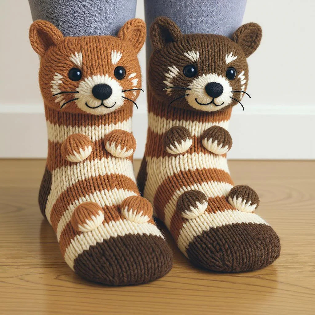 Knit socks with 3D crochet sloth