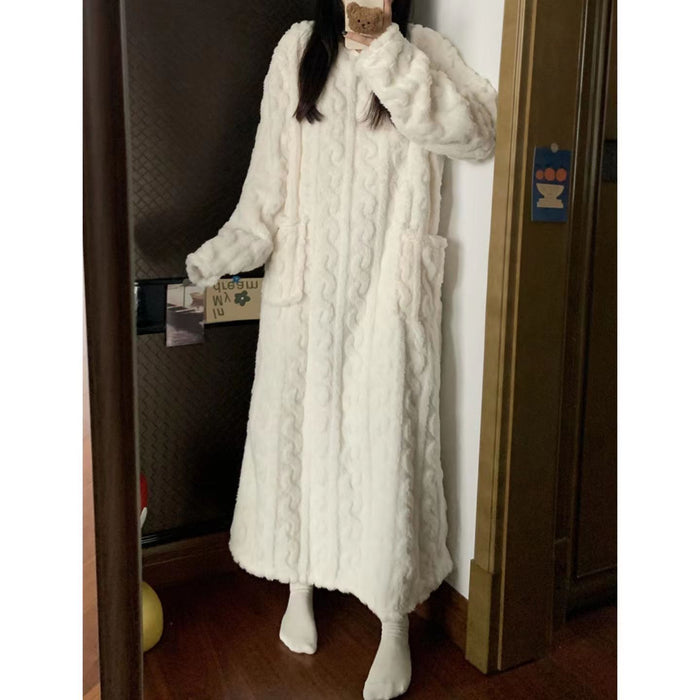 Harwelton Long Coral Fleece Nightgown with Pockets