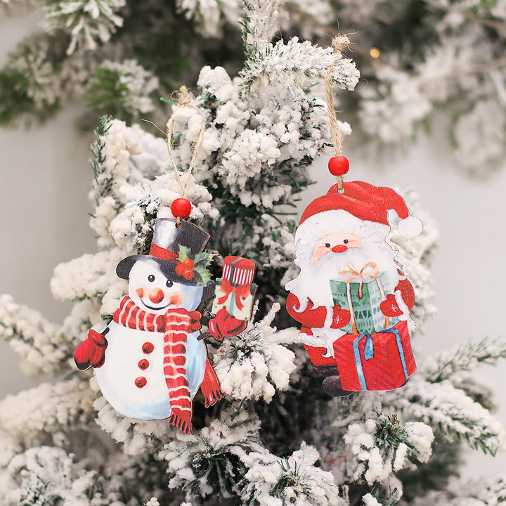 Vintage Wooden Christmas Tree Ornaments, Faceless Doll Couple