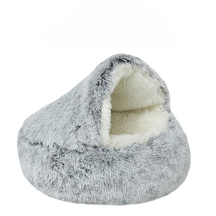2-in-1 Round Cat Bed and Plush Winter Sleeping Bag