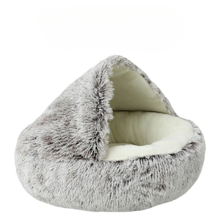 2-in-1 Round Cat Bed and Plush Winter Sleeping Bag
