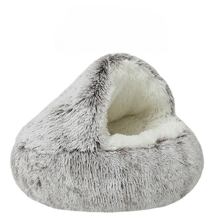 2-in-1 Round Cat Bed and Plush Winter Sleeping Bag