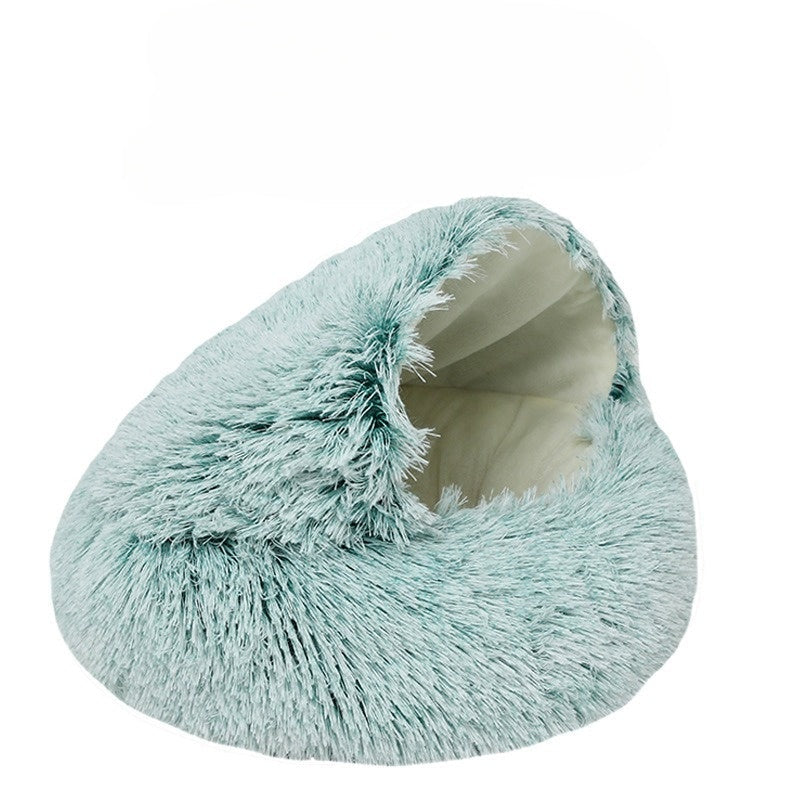 2-in-1 Round Cat Bed and Plush Winter Sleeping Bag