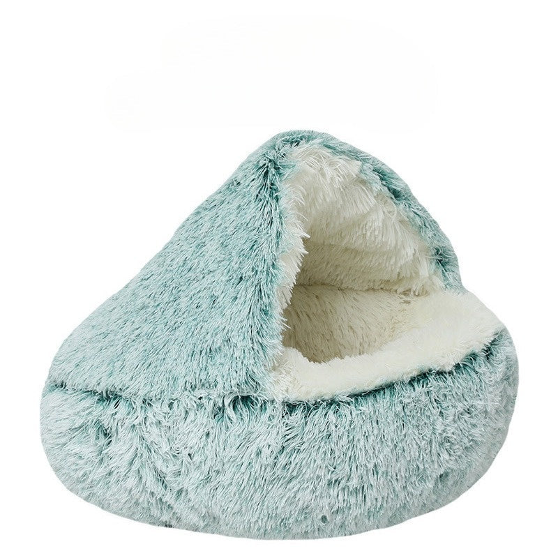 2-in-1 Round Cat Bed and Plush Winter Sleeping Bag