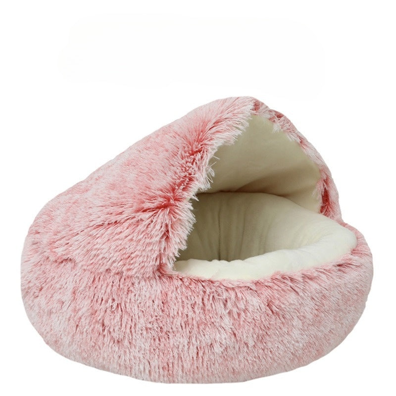2-in-1 Round Cat Bed and Plush Winter Sleeping Bag