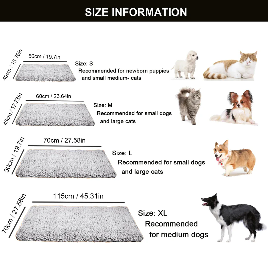 Self-Heating Pet Mat for Cats and Dogs in Soft Faux Fur