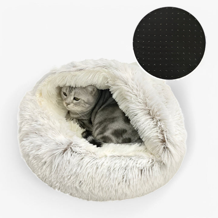 Round Faux Fur Pet Bed with Washable Cover and Non-Slip Base