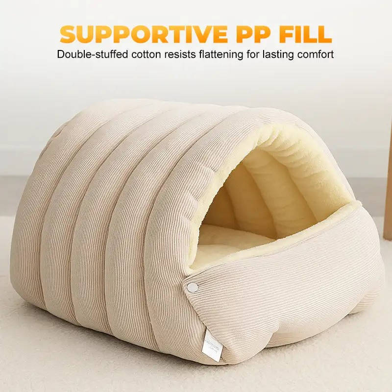 Enclosed Winter Cat Bed with Fleece Lining and Washable Cover