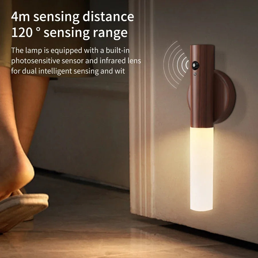 Rechargeable Wood Grain Motion Sensor Night Light, Magnetic