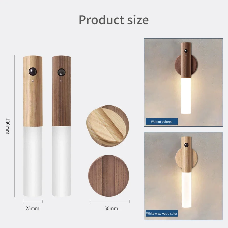 Rechargeable Wood Grain Motion Sensor Night Light, Magnetic