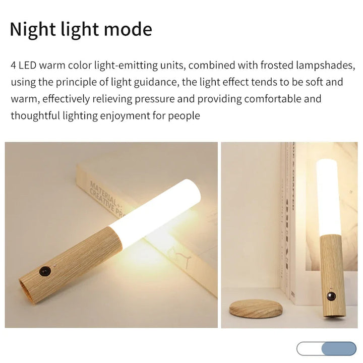 Rechargeable Wood Grain Motion Sensor Night Light, Magnetic