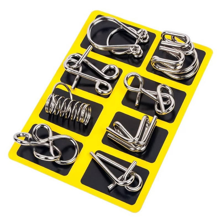 Metal Wire Puzzle Set of 8 Brain Teasers, Easy to Expert