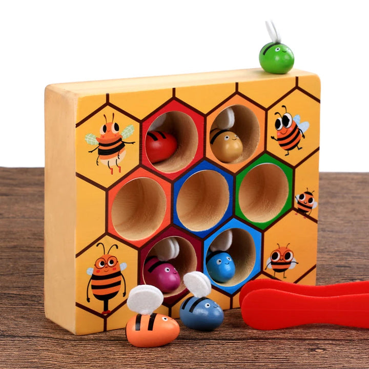 Harwelton™ Wooden Beehive Colour Sorting Game with Tweezers for Toddlers
