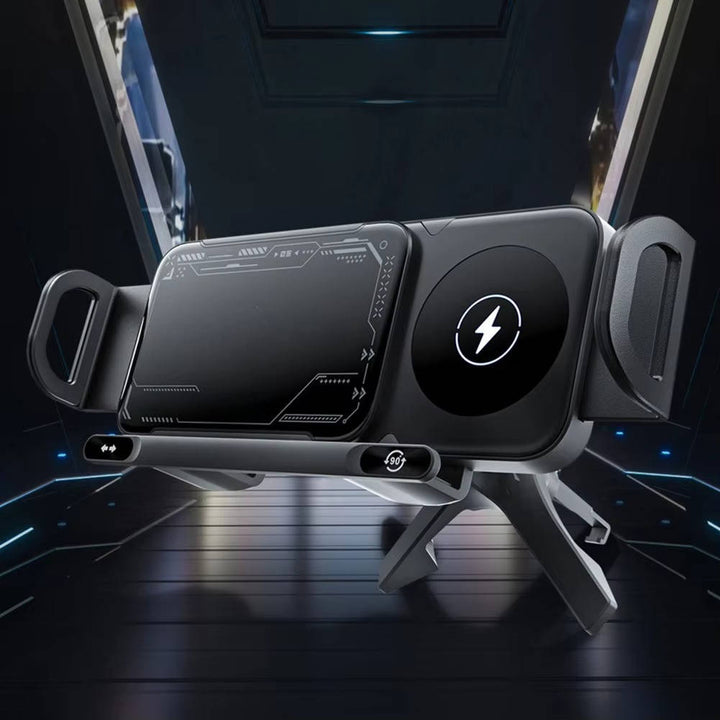 Wireless Car Charger Mount with Dual Coils and Auto-Clamp Arm