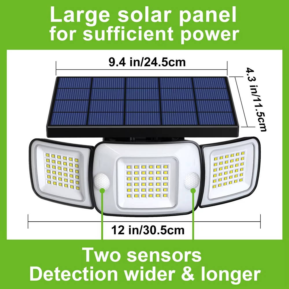 Solar Security Flood Light with Motion Sensor and 3 Adjustable Heads