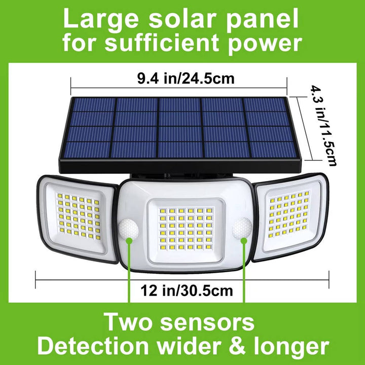 Solar Security Flood Light with Motion Sensor and 3 Adjustable Heads
