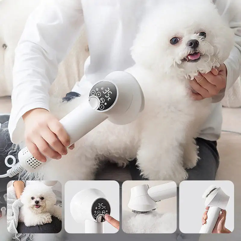2-in-1 Dog Hair Dryer with Slicker Brush and Quiet Airflow