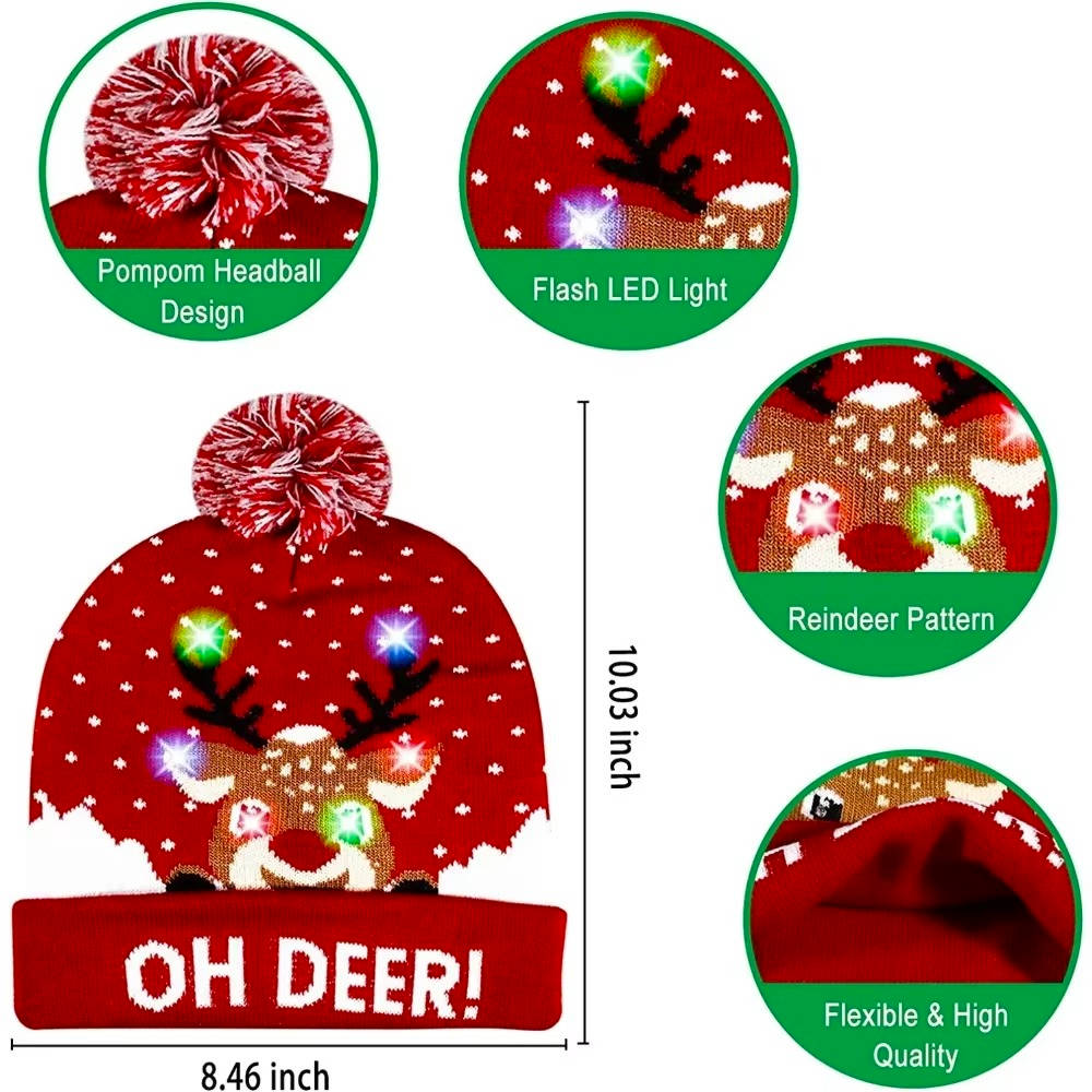 Light-Up Knitted Christmas Bobble Hat with Colourful LEDs