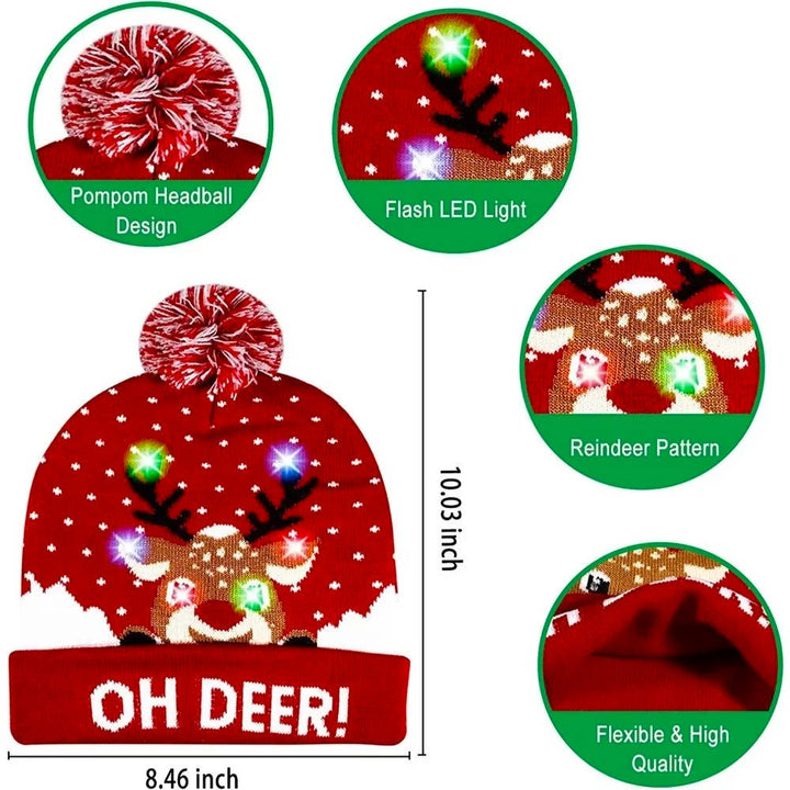 Light-Up Knitted Christmas Bobble Hat with Colourful LEDs