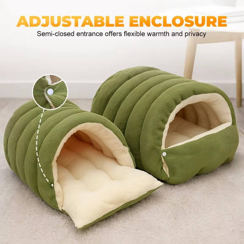 Enclosed Winter Cat Bed with Fleece Lining and Washable Cover