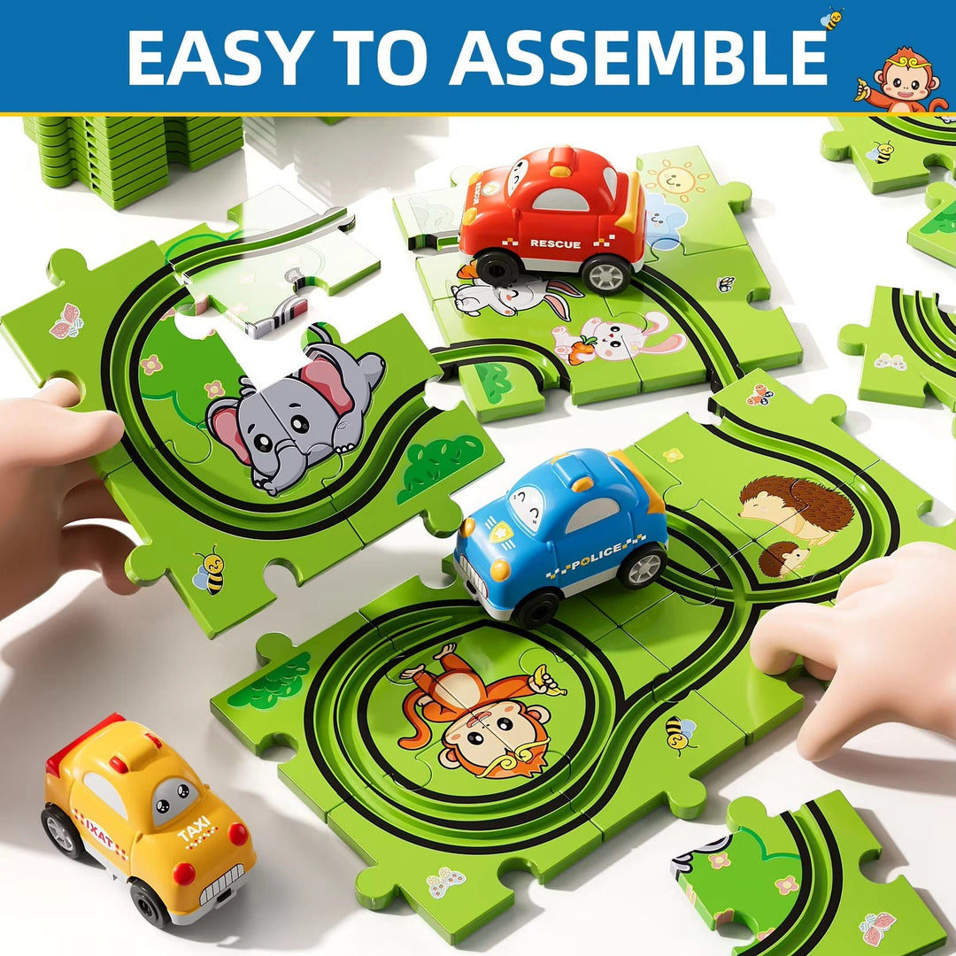 Animal Puzzle Race Track with 2 Battery Cars for Ages 2–6