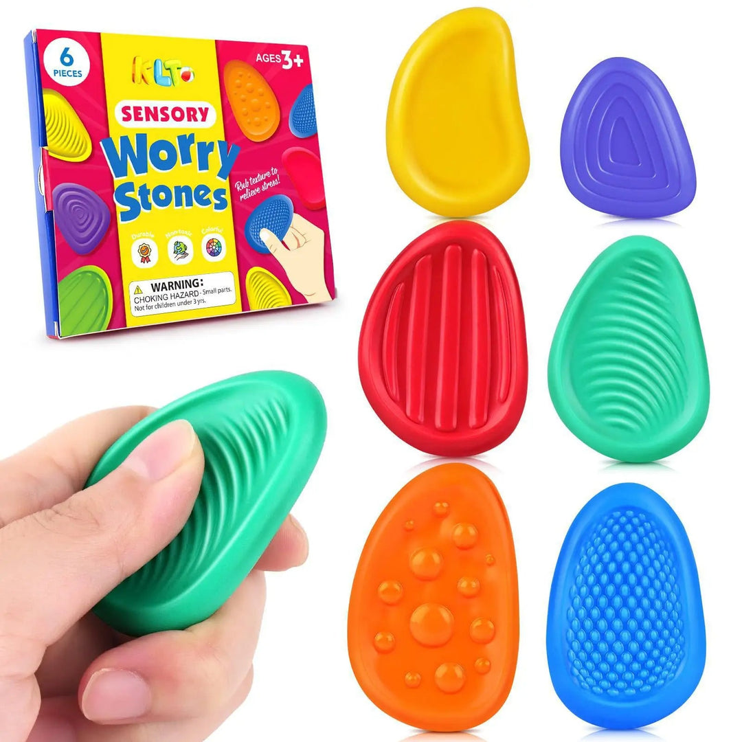 Silicone Sensory Stones Fidget Toy Set of 6 for Kids and Adults