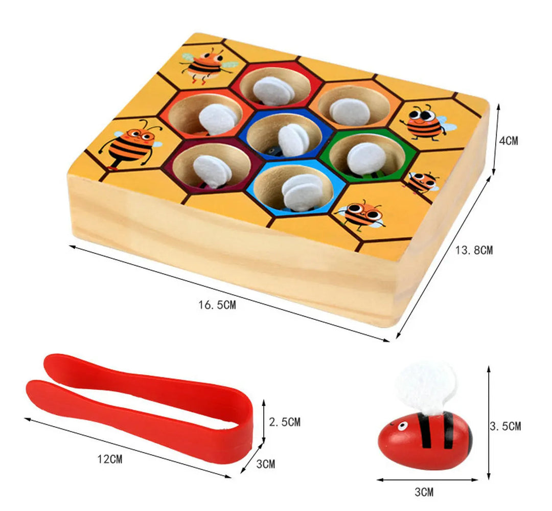Harwelton™ Wooden Beehive Colour Sorting Game with Tweezers for Toddlers