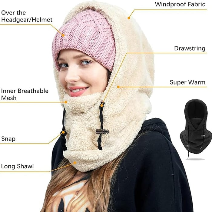 Sherpa Fleece Balaclava Hood with Full Face and Neck Cover