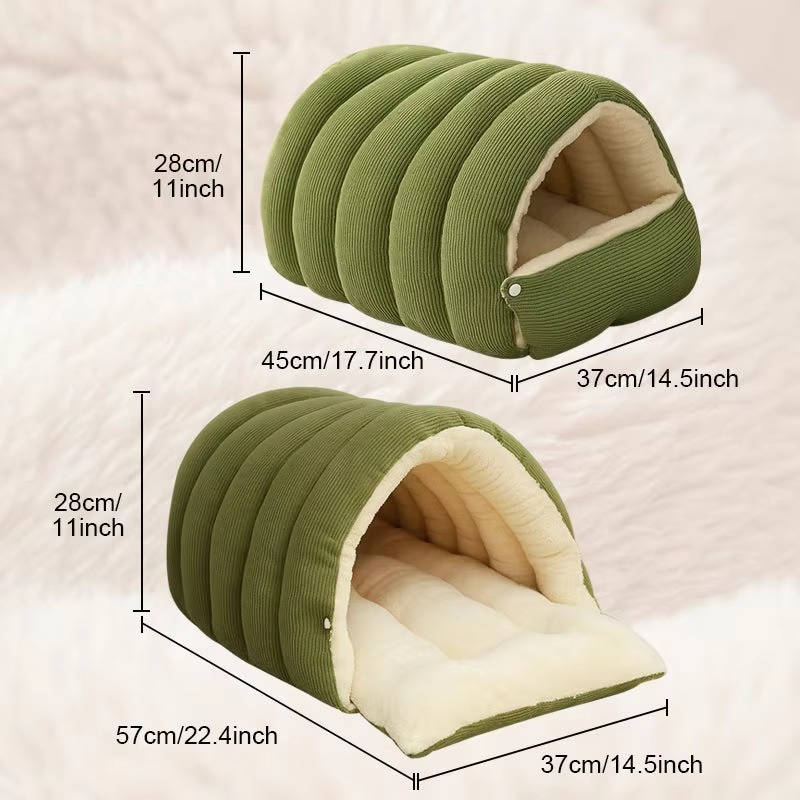 Enclosed Winter Cat Bed with Fleece Lining and Washable Cover