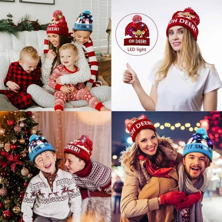Light-Up Knitted Christmas Bobble Hat with Colourful LEDs
