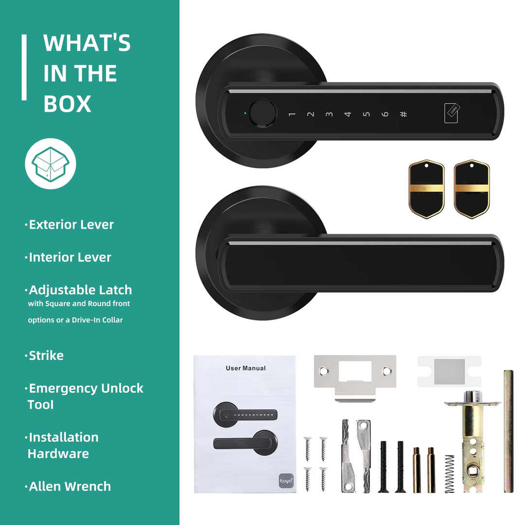 Smart Fingerprint Door Lock with Handle, Keypad and Key Fob