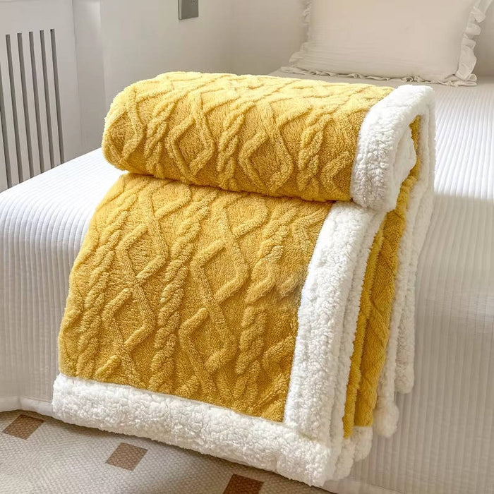 Harwelton™ Double-Sided Jacquard Fleece Blanket with Fluffy Lamb Wool Side