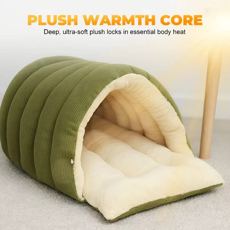 Enclosed Winter Cat Bed with Fleece Lining and Washable Cover