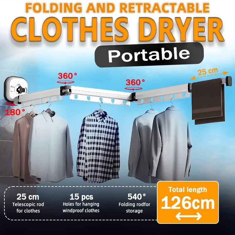 Folding Wall Clothes Airer with Suction Cups – No Drilling