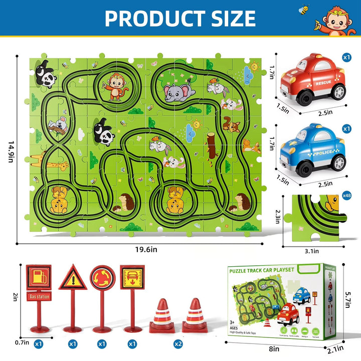 Animal Puzzle Race Track with 2 Battery Cars for Ages 2–6