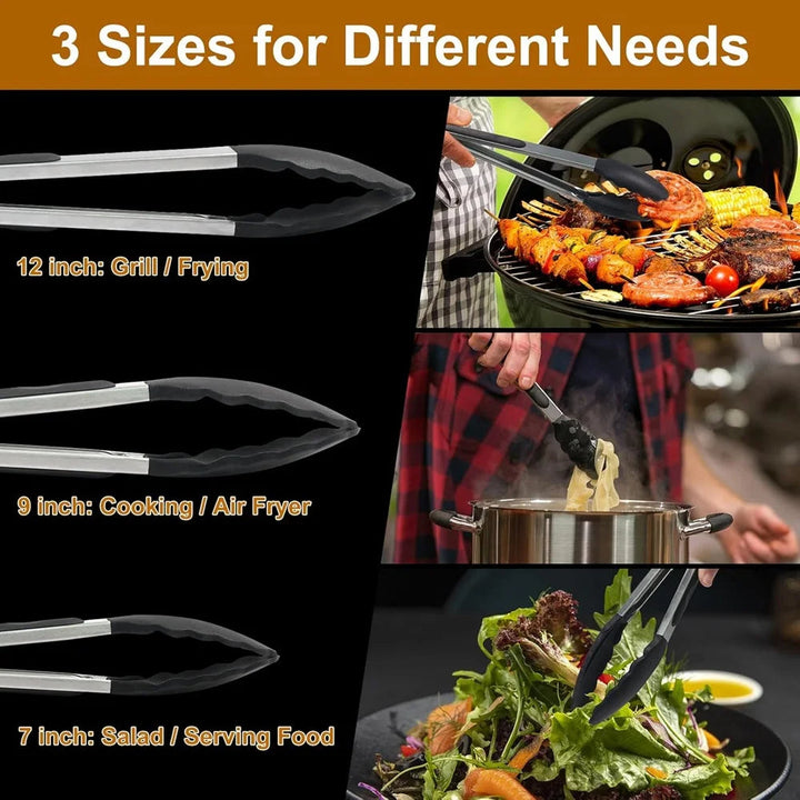 Silicone Kitchen Tongs Set of 3 with Locking Handles