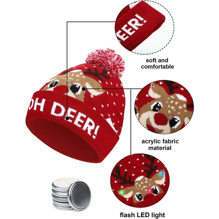 Light-Up Knitted Christmas Bobble Hat with Colourful LEDs