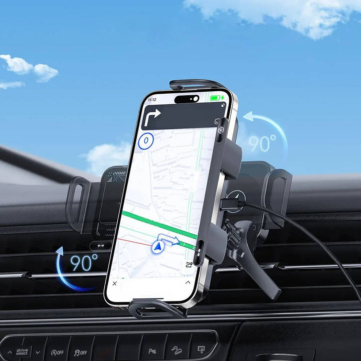 Wireless Car Charger Mount with Dual Coils and Auto-Clamp Arm