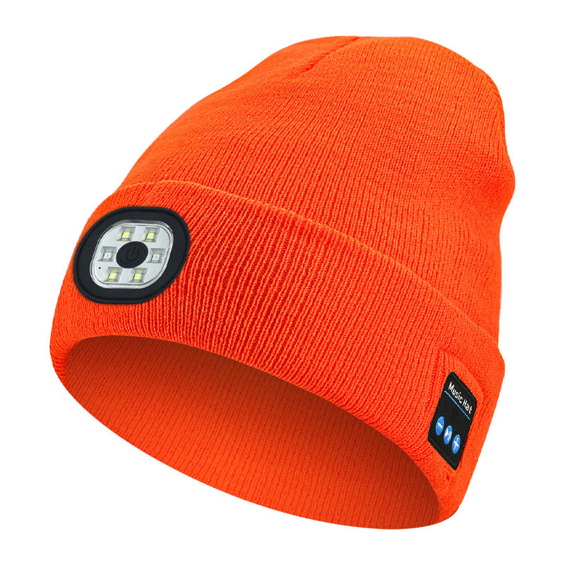 Black knit beanie with front LED light
