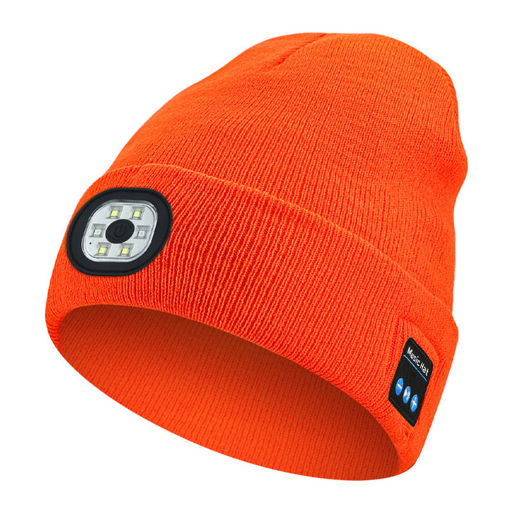 Black knit beanie with front LED light