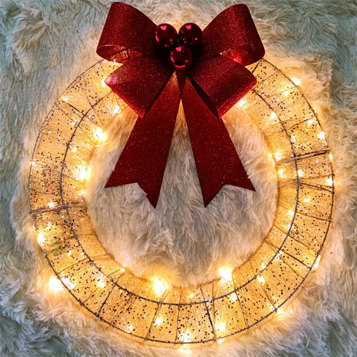 Light-Up Christmas Wreath – 50cm with LED Lights and Big Bow