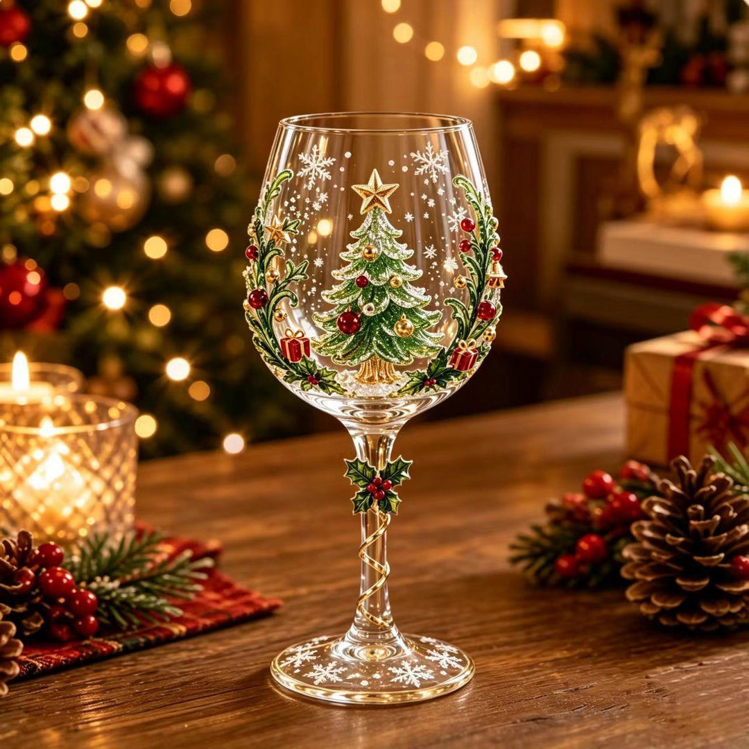 Christmas wine glass with Santa decorated stem