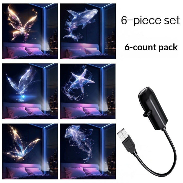 USB projector casting Christmas pattern on wall