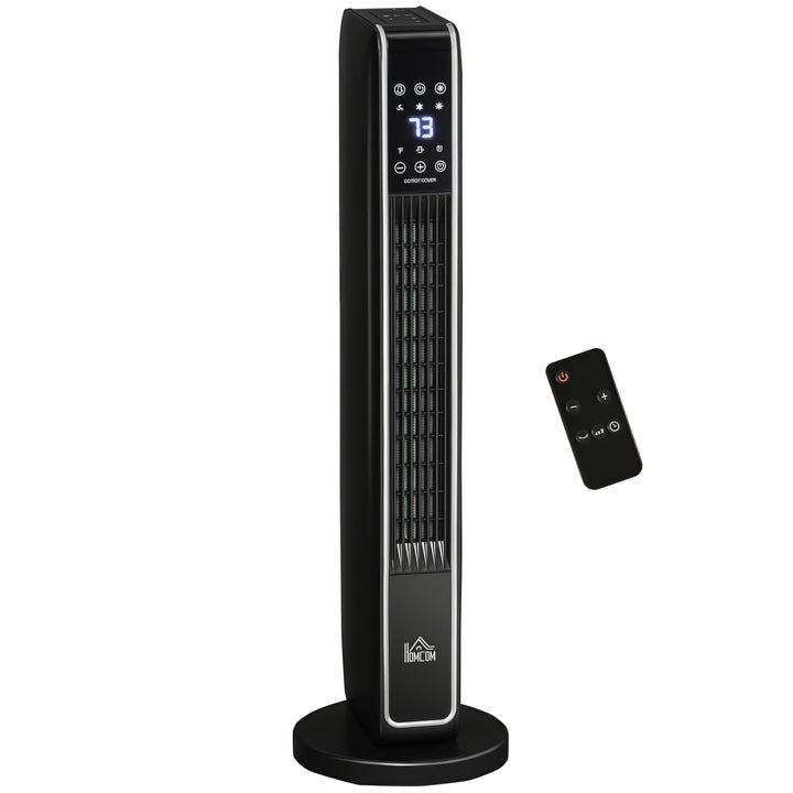 black oscillating tower fan heater with remote